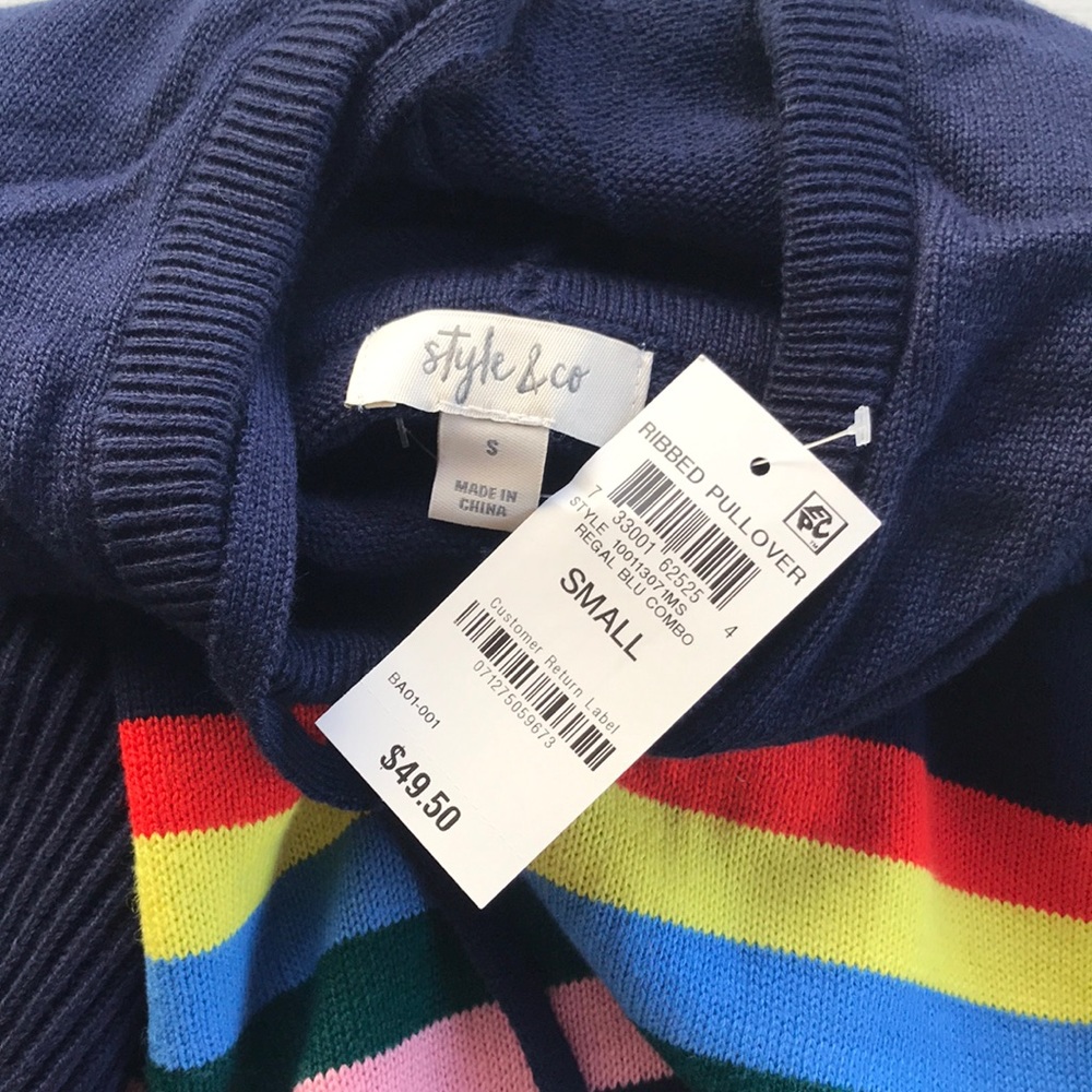 Style & Co Rainbow Stripe Knit Kangaroo Pocket Hoodie Sweater, Small, Fit=Medium - Picture 9 of 14